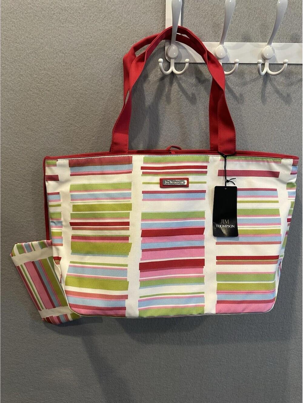 Jim Thompson Large Canvas Tote Striped With Zipper Pouch New With Tags ￼
